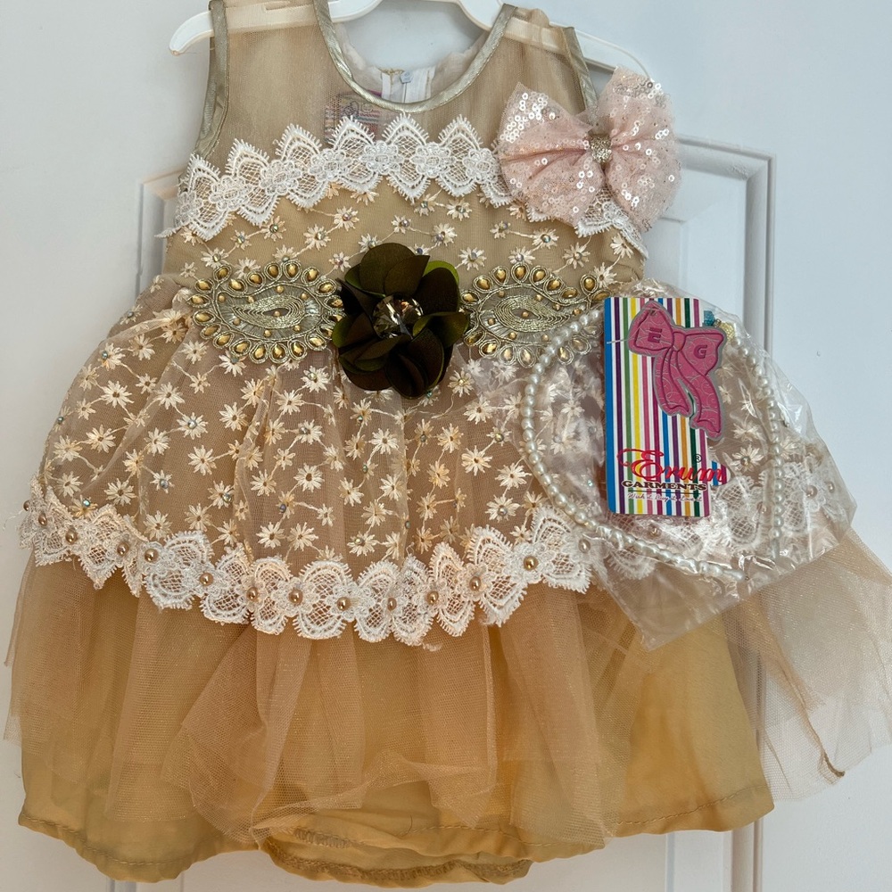 Baby Formal dress with accessories (total 4 peices)